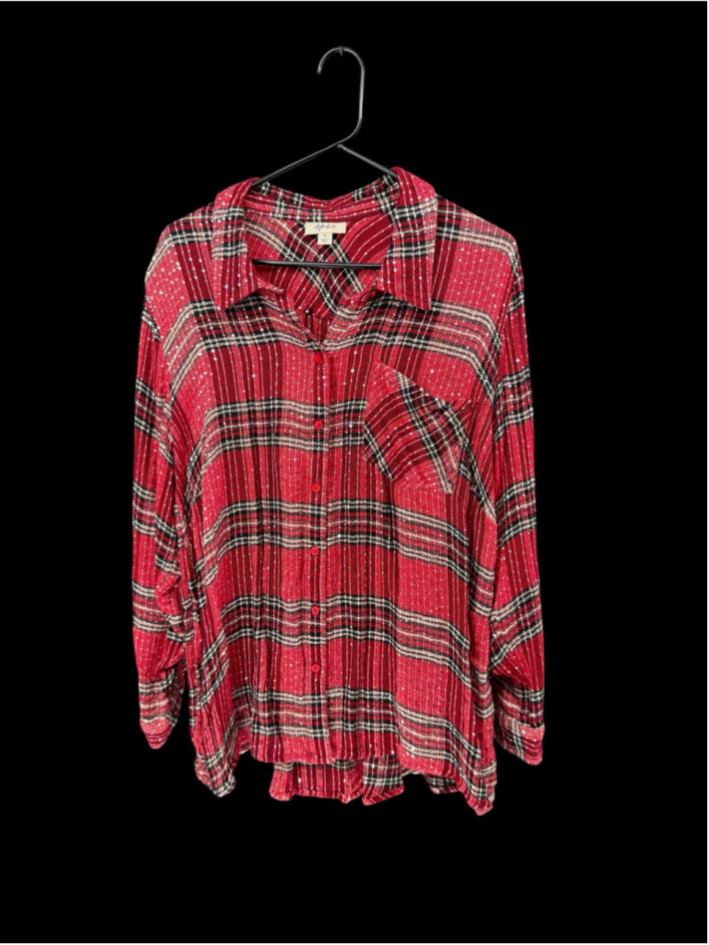 Women's Style & Co. Plaid Button Down Shirt Red Black XL